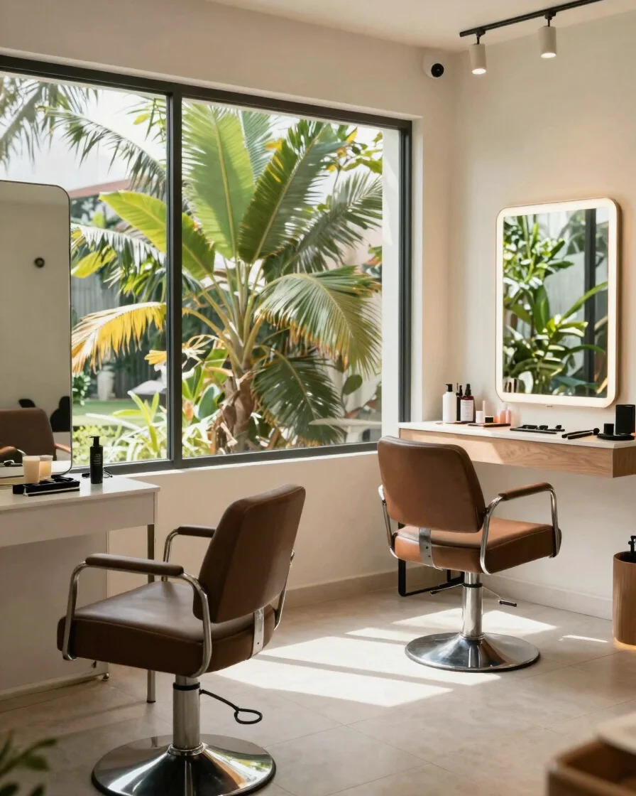 Plano amplio de un salón de belleza en Barranquilla con luz natur